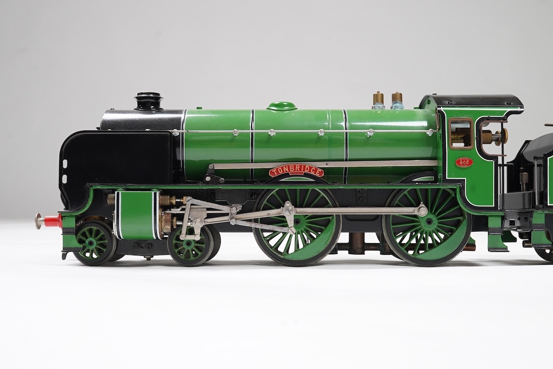 A Gauge One Aster Hobbies live steam Southern Railway Schools Class 4-4-0 tender locomotive, Tonbridge 905, with spirit fired working two cylinder slide valve motion. Together with assembly diagrams and some other paperw